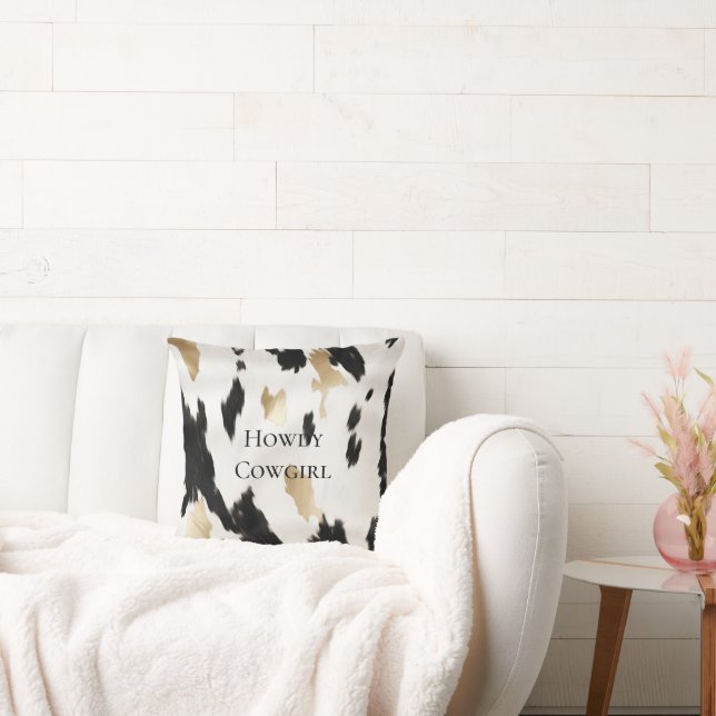 Black White Guld Southwest Cowhide Kudde (Soffa)