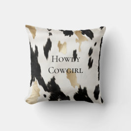 Black White Guld Southwest Cowhide Kudde