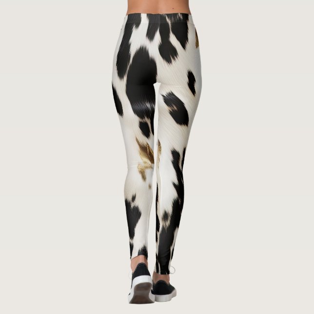 Black White Guld Southwest Cowhide Leggings (Baksida)