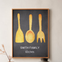 Black White Gult Kitchen Utensils Chalkboard