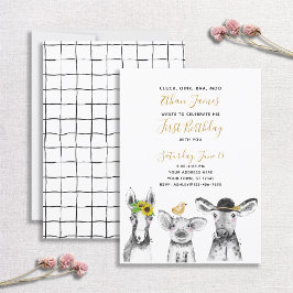 Black White-Gult-skript Farm 1:a födelsedagen Part Inbjudningar