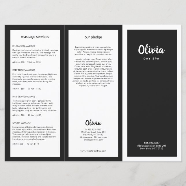 Black White Hair Salon Tri-Fold Brochure (Framsida)