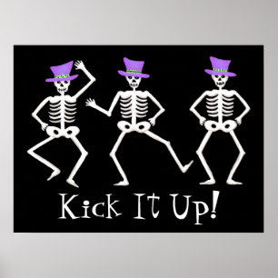 Black White Halloween Dancing Skeleton Top hat Poster