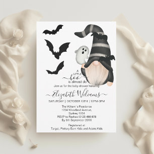 Black White Halloween Gnome Little Boo Baby Inbjudningar
