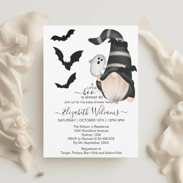 Black White Halloween Gnome Little Boo Baby Inbjudningar (Skapare uppladdad)