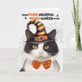 Black White Halloween-katt PURRanormal MEOWolween Helgkort