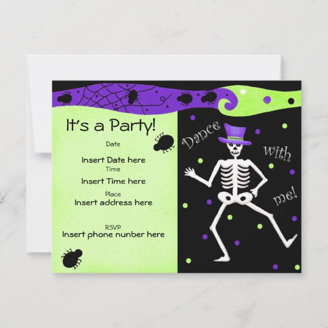 Black White Halloween Skeleton Bones Dance Inbjudningar (Framsida)