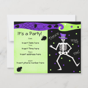 Black White Halloween Skeleton Bones Dance Inbjudningar