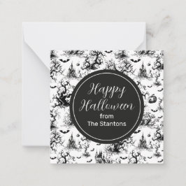 Black & White Halloween Toile Monogram-hölje Anteckningskort