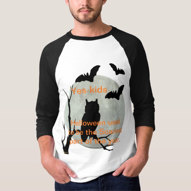 Black & White Halloween Uggla & Fladdermöss T Shirt (Framsida)