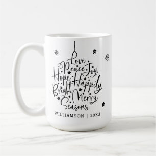 Black White Hälsning Typography Helgdag Ornament Kaffemugg