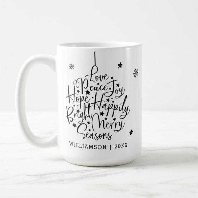 Black White Hälsning Typography Helgdag Ornament Kaffemugg (Vänster)