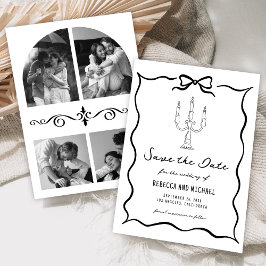 Black & White Hand Drawn Bow Photo Wedding Spara Datumet
