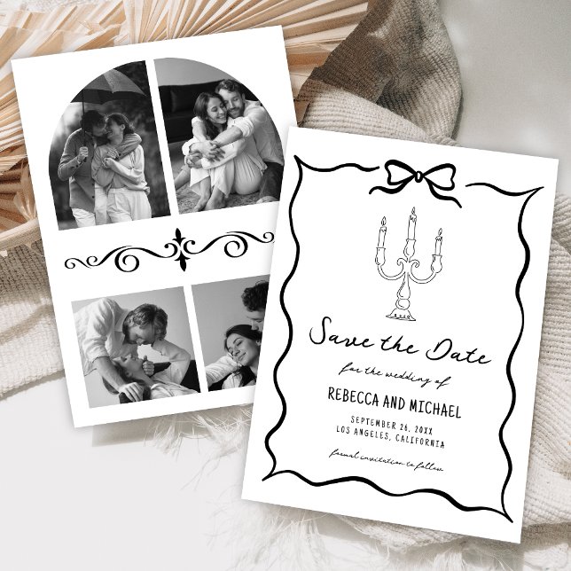 Black & White Hand Drawn Bow Photo Wedding Spara Datumet (Skapare uppladdad)