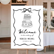 Black & White Hand Drawn Bow Wedding Welcome Sign
