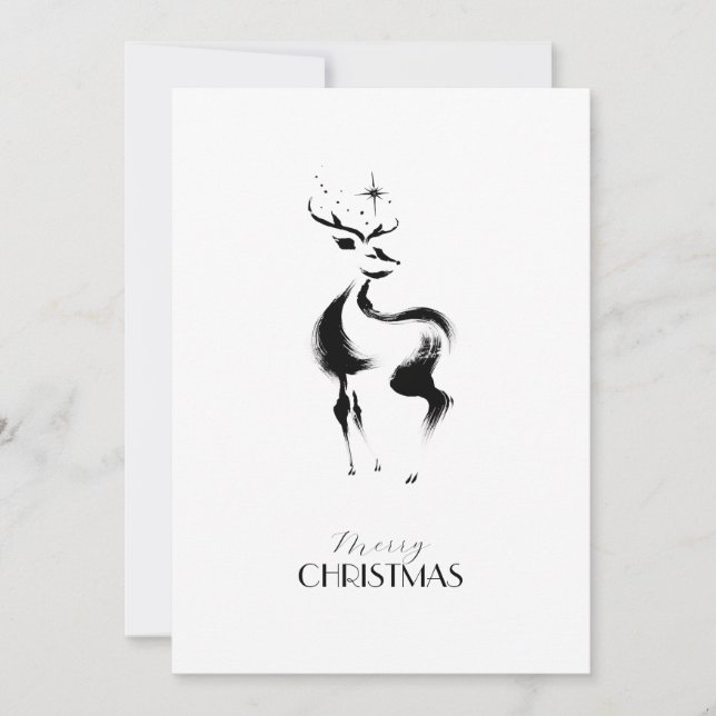 Black white hand-drawn Rendeer Christmas Julkort (Framsida)