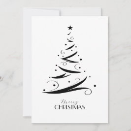 Black white hand-drawn tree simple Christmas Julkort