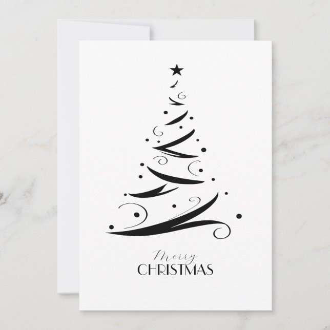 Black white hand-drawn tree simple Christmas Julkort (Framsida)