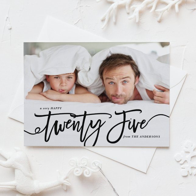 Black White Hand Lettering Gott nytt år Photo Julkort (Black White Hand Lettering Happy New Year Photo Holiday Card)