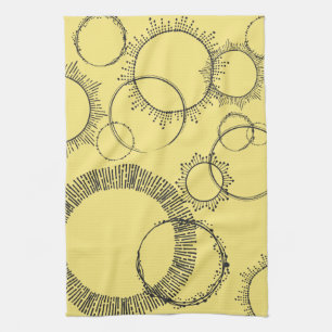 Black White Hand plockade Circles Linjer Starburst Kökshandduk