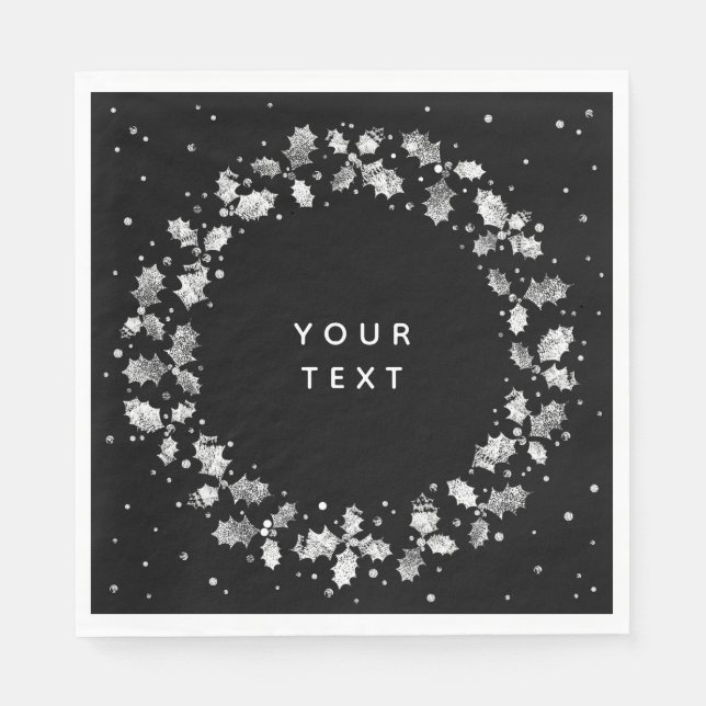 Black + White Hand Prated Holly Wandeann-jul Pappersservett (Framsidan)