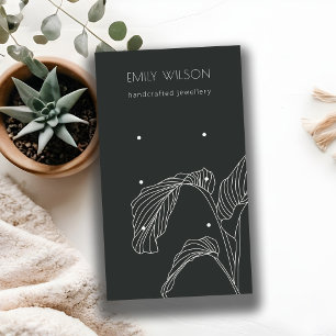 Black White Handflatan Leafy Sketch 3 Visning vid Visitkort