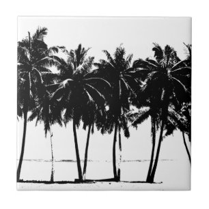 Black White Handflatan Träd Silhouette Kakelplatta