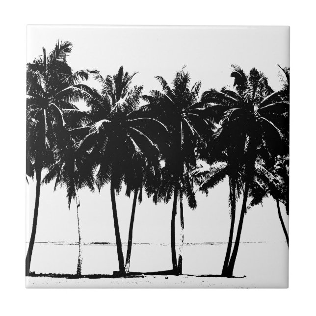 Black White Handflatan Träd Silhouette Kakelplatta (Framsidan)
