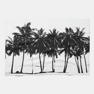 Black White Handflatan Träd Silhouette Kökshandduk