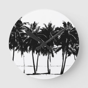 Black White Handflatan Träd Silhouette Rund Klocka
