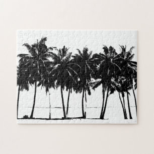 Black White Handflatan Träd Travel Art Pussel