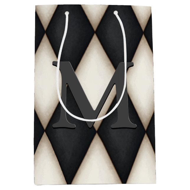 Black & White Harlequin Check Elegant 3-D Monogram (Framsidan)