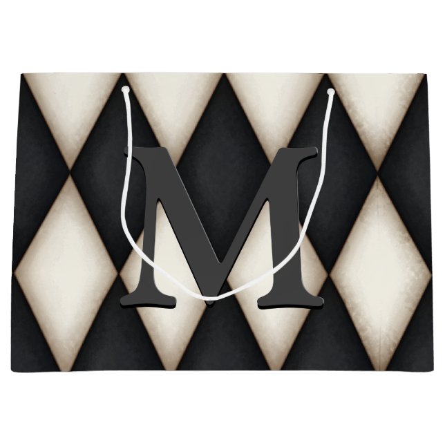 Black & White Harlequin Check Elegant 3-D Monogram (Framsidan)