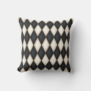 Black & White Harlequin Diamond Check Mönster Kudde