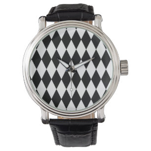 Black White Harlequin Diamonds Mönster Design Armbandsur