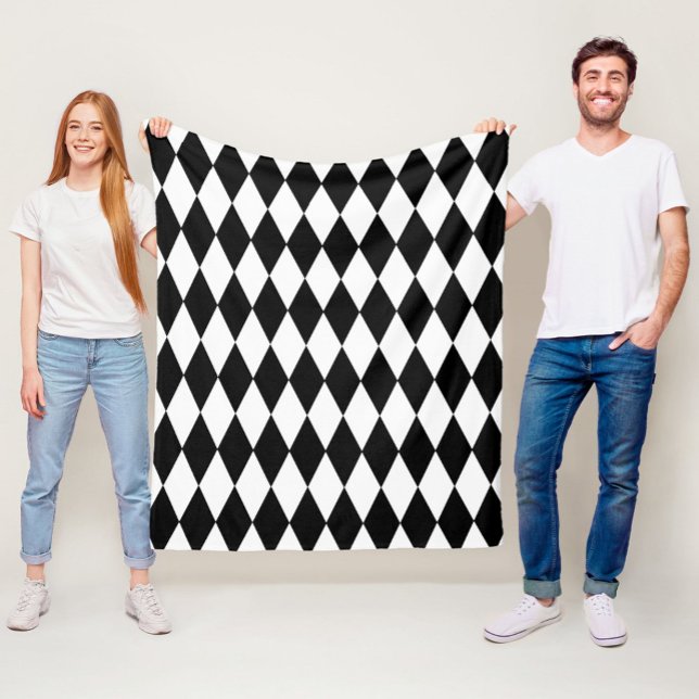 Black White Harlequin Diamonds Mönster Design Fleecefilt (Skapare uppladdad)