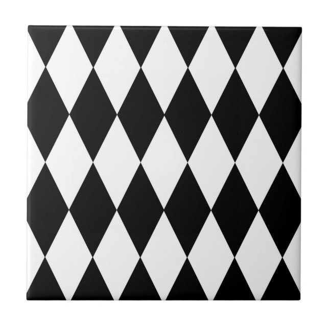 Black White Harlequin Diamonds Mönster Design Kakelplatta (Framsidan)
