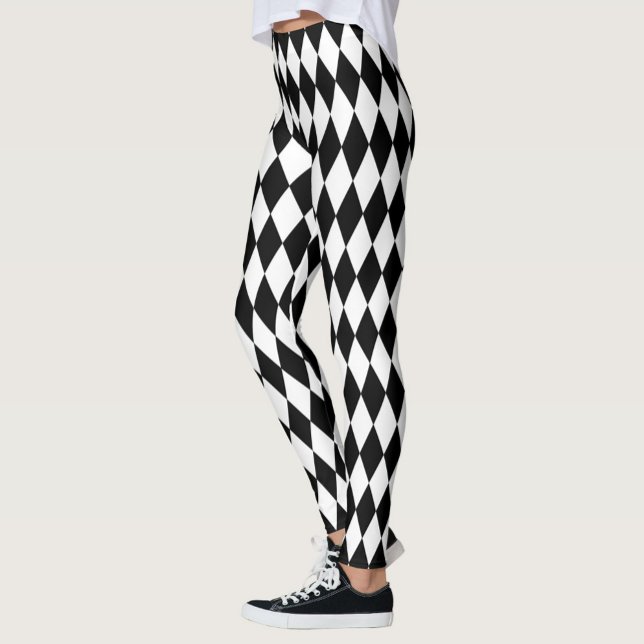 Black White Harlequin Diamonds Mönster Design Leggings (Skapare uppladdad)