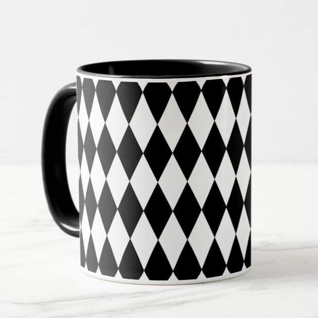 Black White Harlequin Diamonds Mönster Design Mugg (Skapare uppladdad)