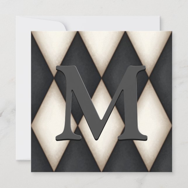 Black & White Harlequin Dramatic Custom Monogram Julkort (Framsida)