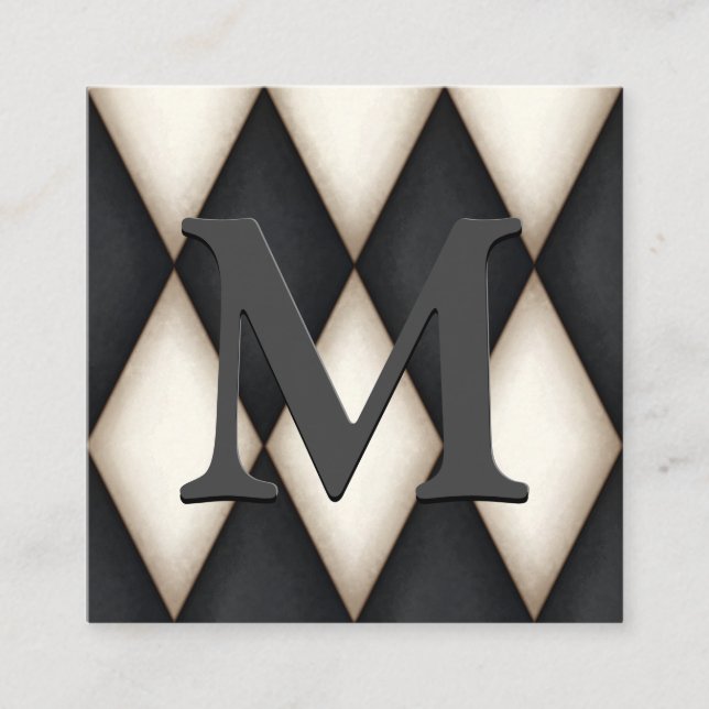 Black & White Harlequin Dramatic Custom Monogram Tilläggskort (Framsida)