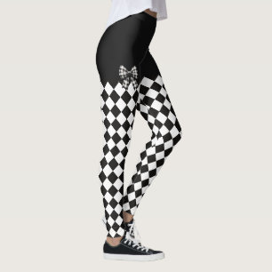 Black White Harlequin Mad Hatter Halloween Costume Leggings