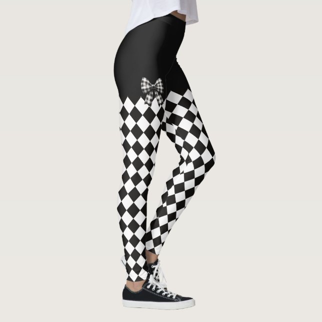 Black White Harlequin Mad Hatter Halloween Costume Leggings (Höger)