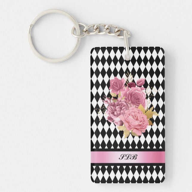 Black White Harlequin med Rosa Flower och Namn (Framsidan)