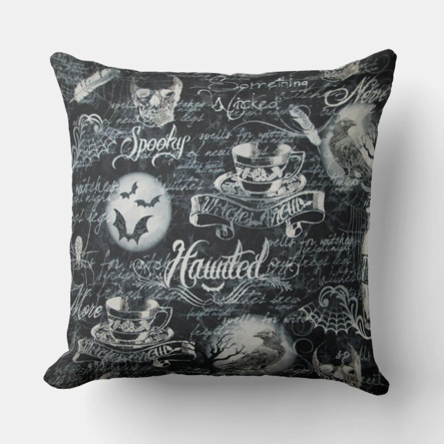 Black & White Haunted Halloween Dekorativ kudde (Framsida)