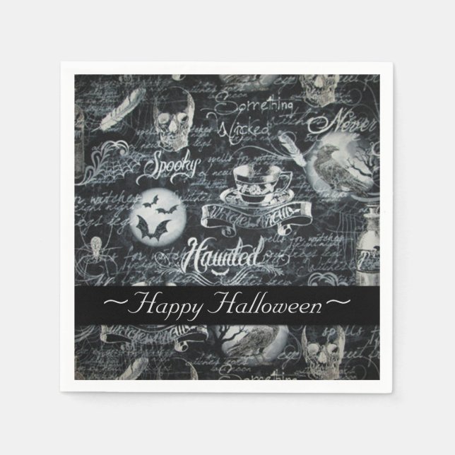 Black & White Haunted Halloween Pappersservett (Framsidan)