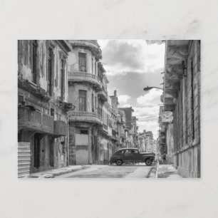 Black & White Havana Street Car Cuba Travel Photo Vykort