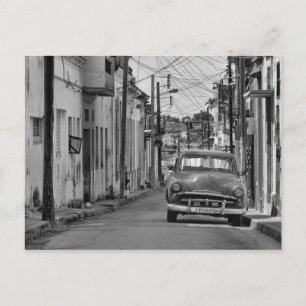 Black White Havana Street Oldtimer Car Cuba Travel Vykort