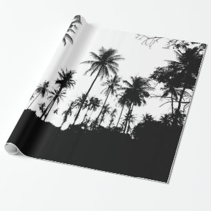 Black White Hawaiian Exotic Handflatan Träd Silhou Presentpapper