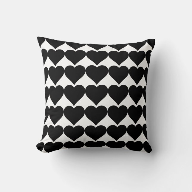 Black white Heart Classic elegant mönster Kudde (Framsida)